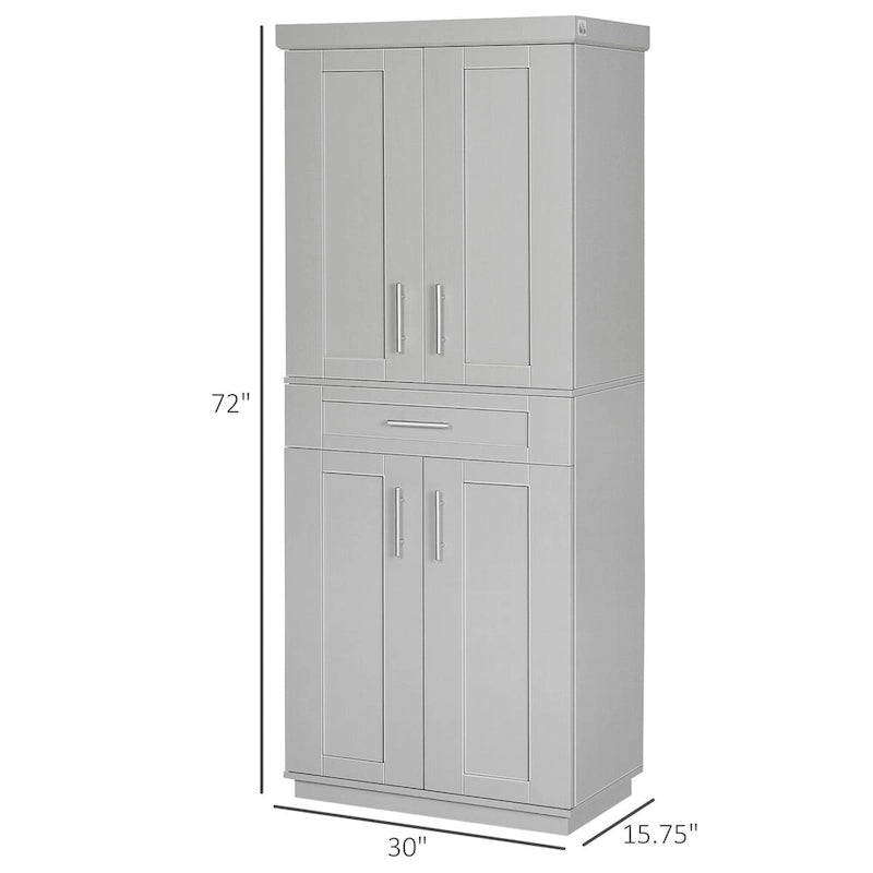 Meuble de cuisine gris autoportant avec 2 portes, tiroir et étagères réglables, assemblage par 1 personne