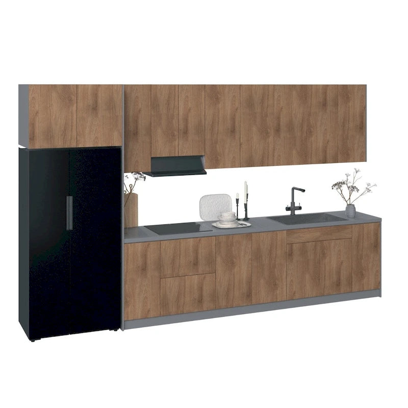 Ensemble d'armoires de cuisine modernes noir / blanc / argent / beige – 4 m de large, Pour 1 cuisine