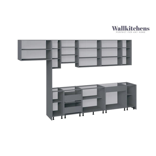 Ensemble d'armoires de cuisine modernes noir / blanc / argent / beige – 4 m de large, Pour 1 cuisine