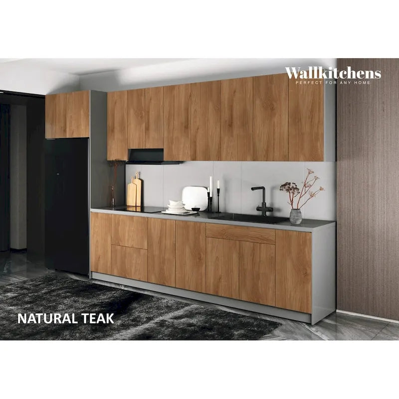 Ensemble d'armoires de cuisine modernes noir / blanc / argent / beige – 4 m de large, Pour 1 cuisine