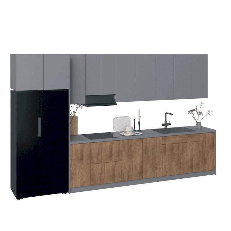 Ensemble d'armoires de cuisine modernes noir / blanc / argent / beige – 4 m de large, Pour 1 cuisine