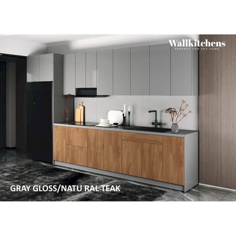 Ensemble d'armoires de cuisine modernes noir / blanc / argent / beige – 4 m de large, Pour 1 cuisine