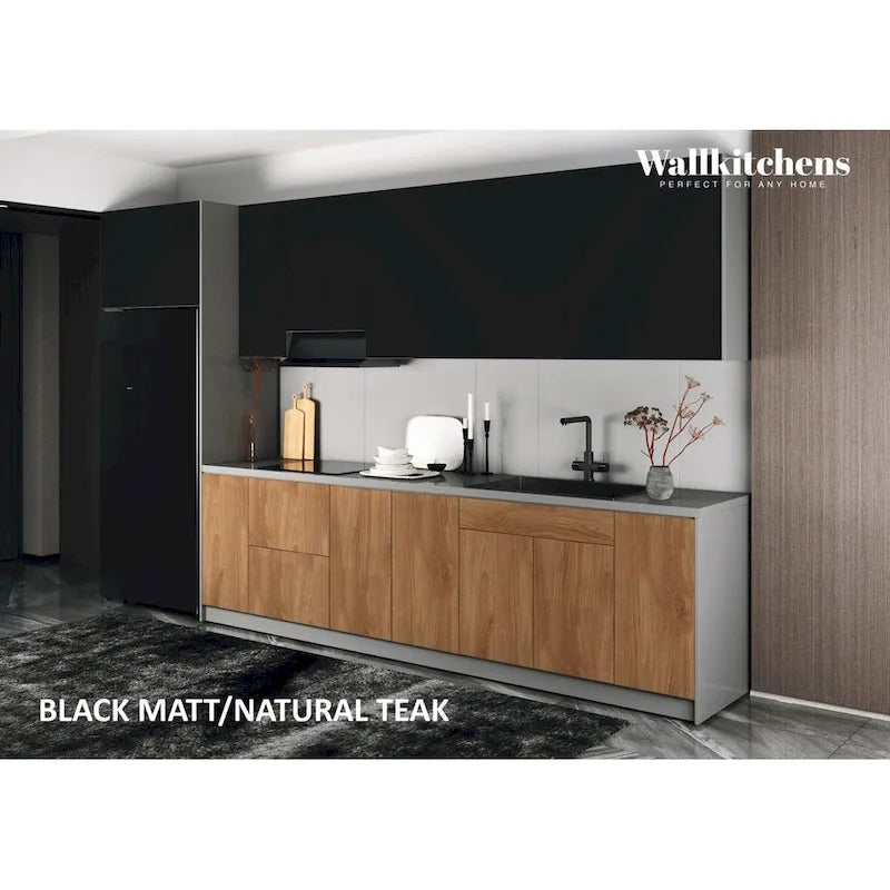 Ensemble d'armoires de cuisine modernes noir / blanc / argent / beige – 4 m de large, Pour 1 cuisine