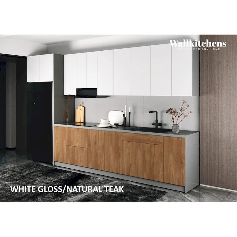 Ensemble d'armoires de cuisine modernes noir / blanc / argent / beige – 4 m de large, Pour 1 cuisine