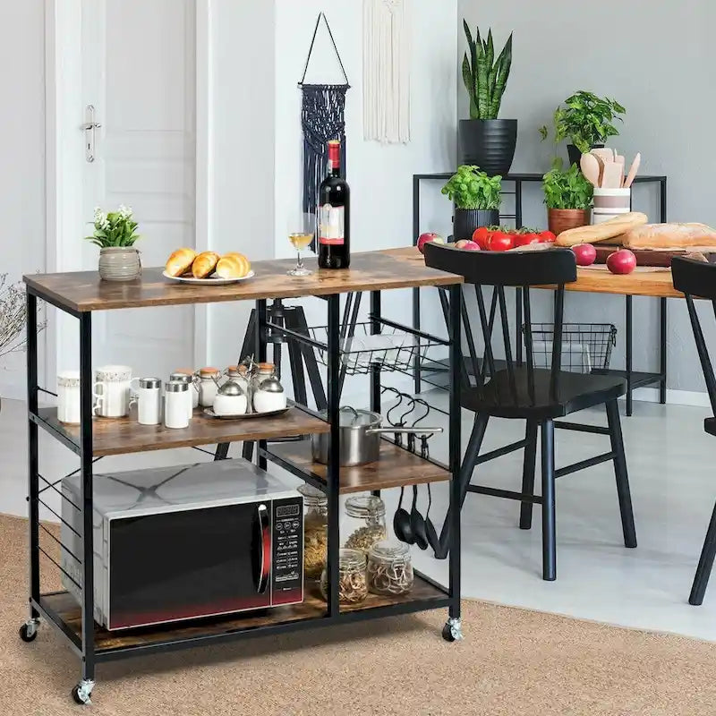 Étagère de cuisine industrielle roulante marron – 3 niveaux, utilisateur unique