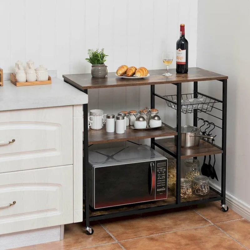 Étagère de cuisine industrielle roulante marron – 3 niveaux, utilisateur unique