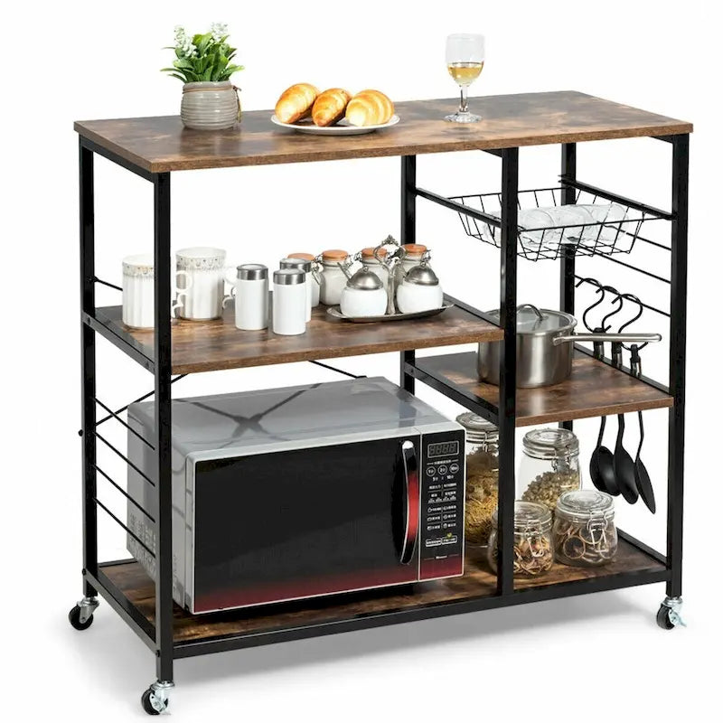 Étagère de cuisine industrielle roulante marron – 3 niveaux, utilisateur unique