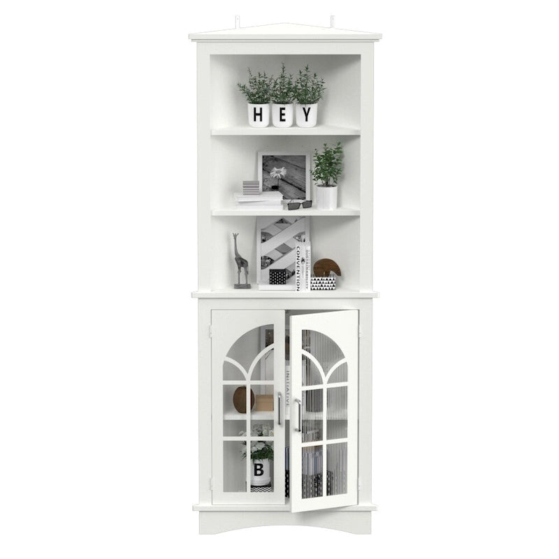 Meuble d'angle de rangement blanc, 5 étagères, montage par 1 à 2 personnes
