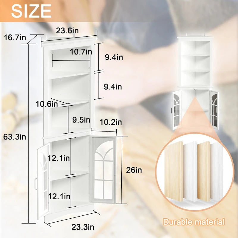 Meuble d'angle de rangement blanc, 5 étagères, montage par 1 à 2 personnes