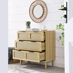 Commode en rotin noir/noyer à 3 tiroirs, simple, poignées en métal