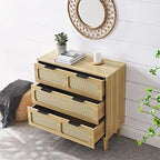 Commode en rotin noir/noyer à 3 tiroirs, simple, poignées en métal