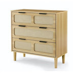Commode en rotin noir/noyer à 3 tiroirs, simple, poignées en métal
