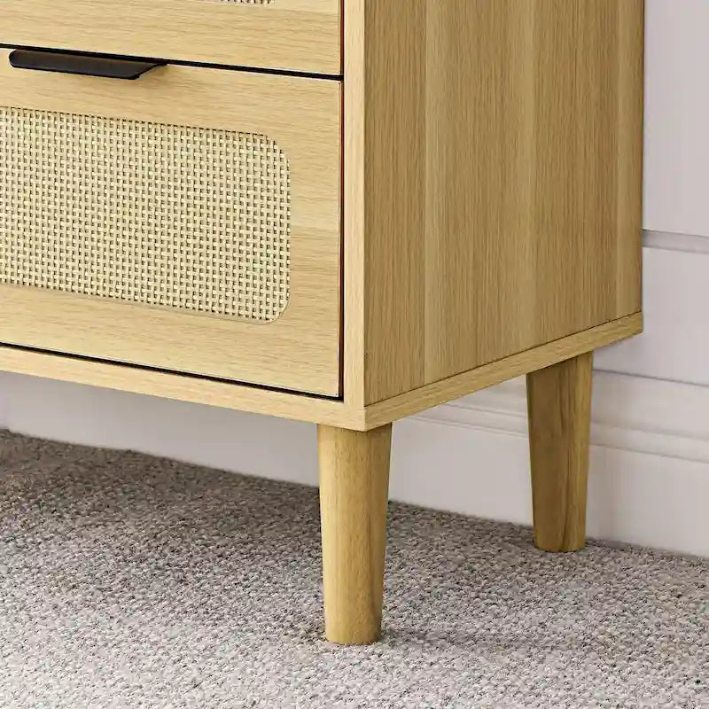 Commode en rotin noir/noyer à 3 tiroirs, simple, poignées en métal