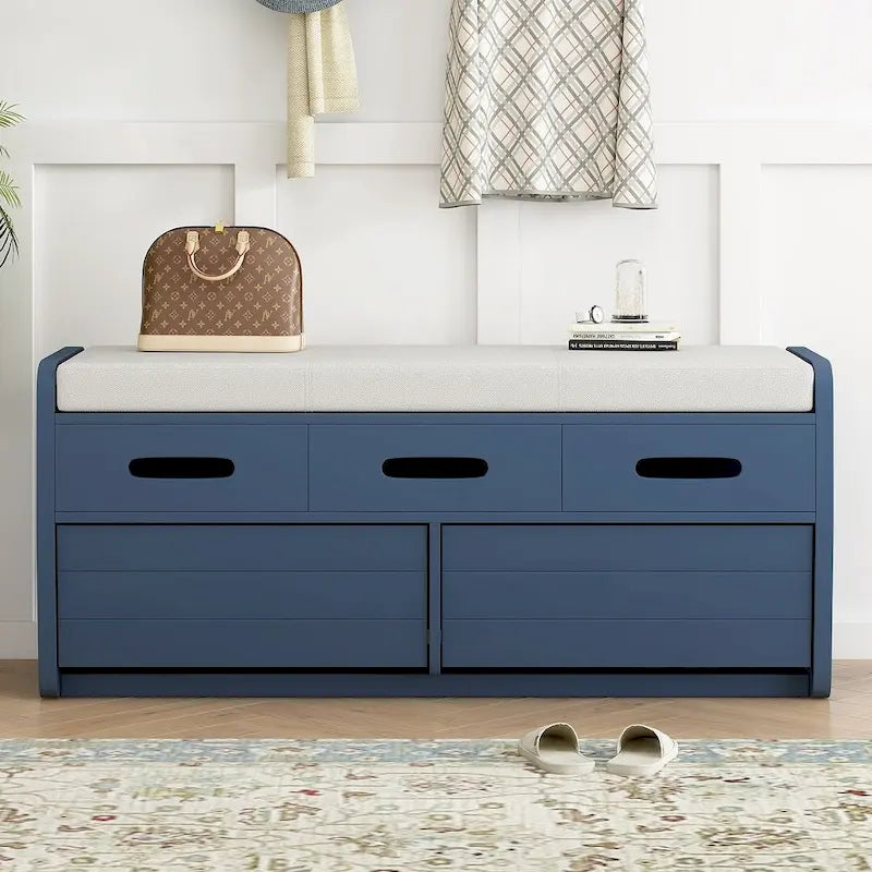 Banc de rangement rustique avec tiroirs en bois naturel blanc/marine/espresso – 1 à 2 places