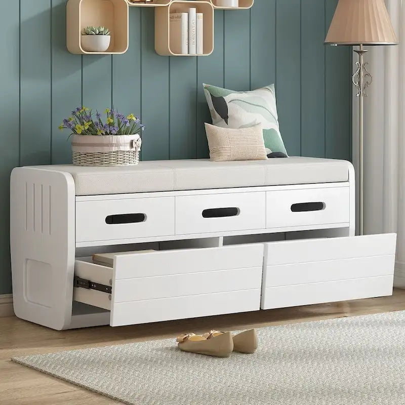 Banc de rangement rustique avec tiroirs en bois naturel blanc/marine/espresso – 1 à 2 places