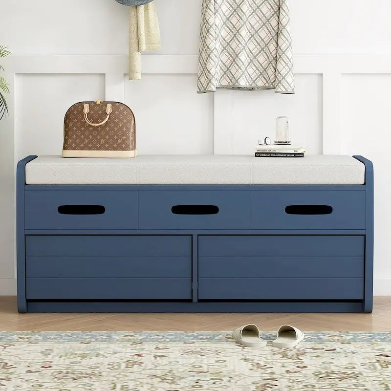 Banc de rangement rustique avec tiroirs en bois naturel blanc/marine/espresso – 1 à 2 places