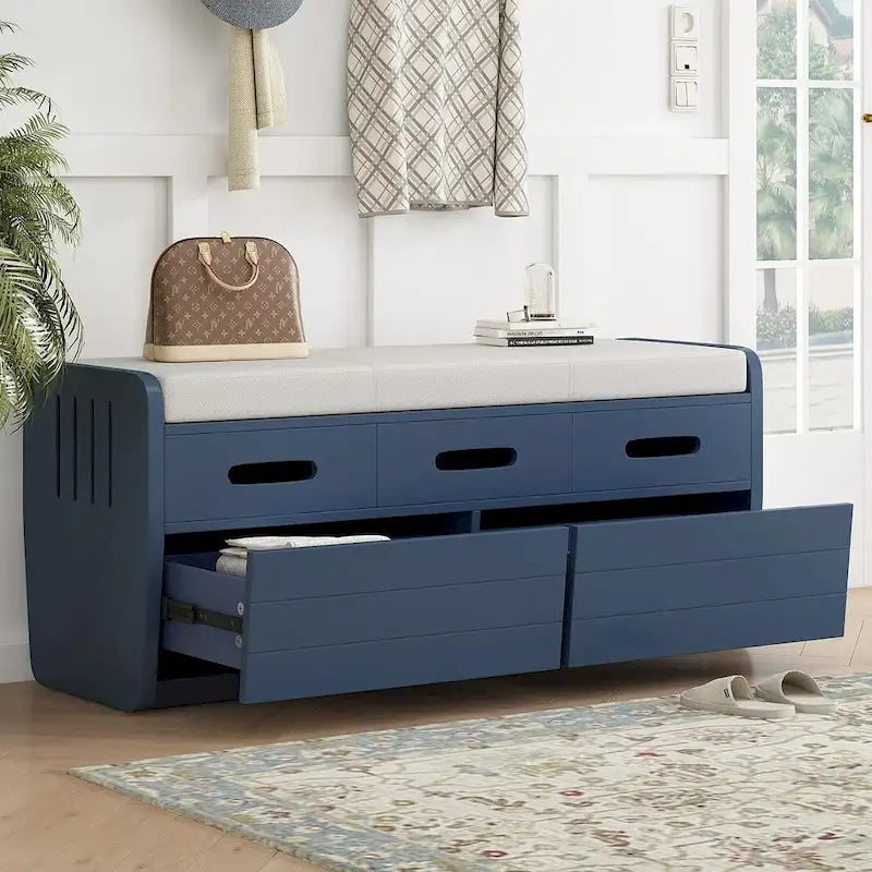 Banc de rangement rustique avec tiroirs en bois naturel blanc/marine/espresso – 1 à 2 places