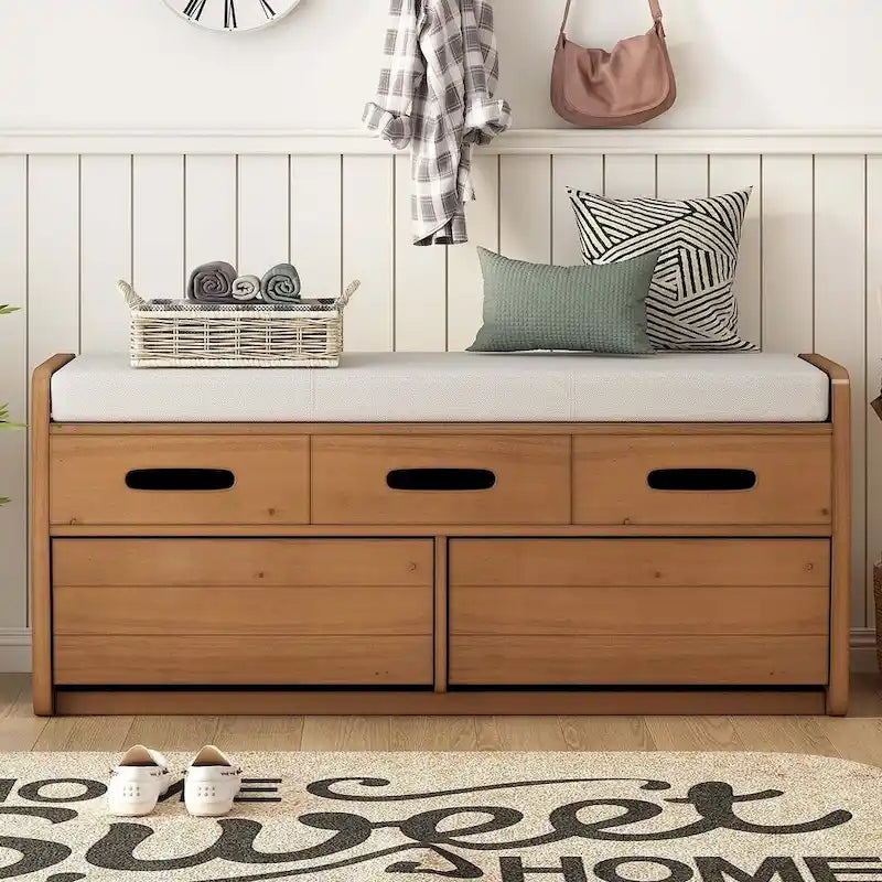 Banc de rangement rustique avec tiroirs en bois naturel blanc/marine/espresso – 1 à 2 places