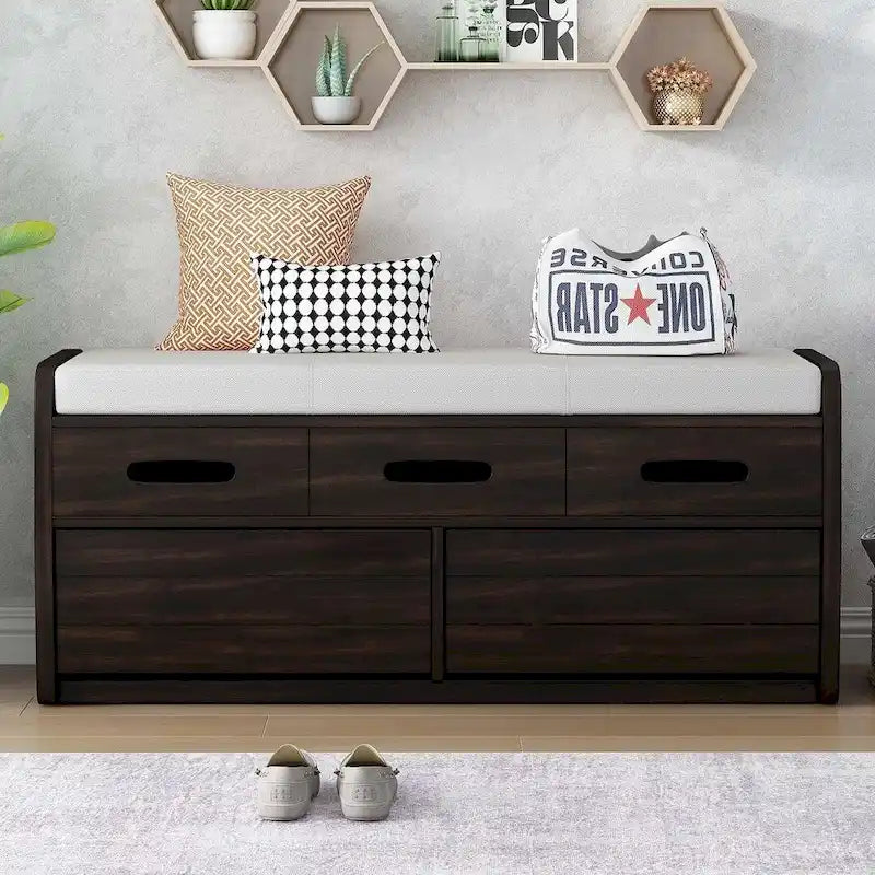 Banc de rangement rustique avec tiroirs en bois naturel blanc/marine/espresso – 1 à 2 places