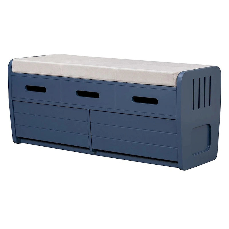 Banc de rangement rustique avec tiroirs en bois naturel blanc/marine/espresso – 1 à 2 places
