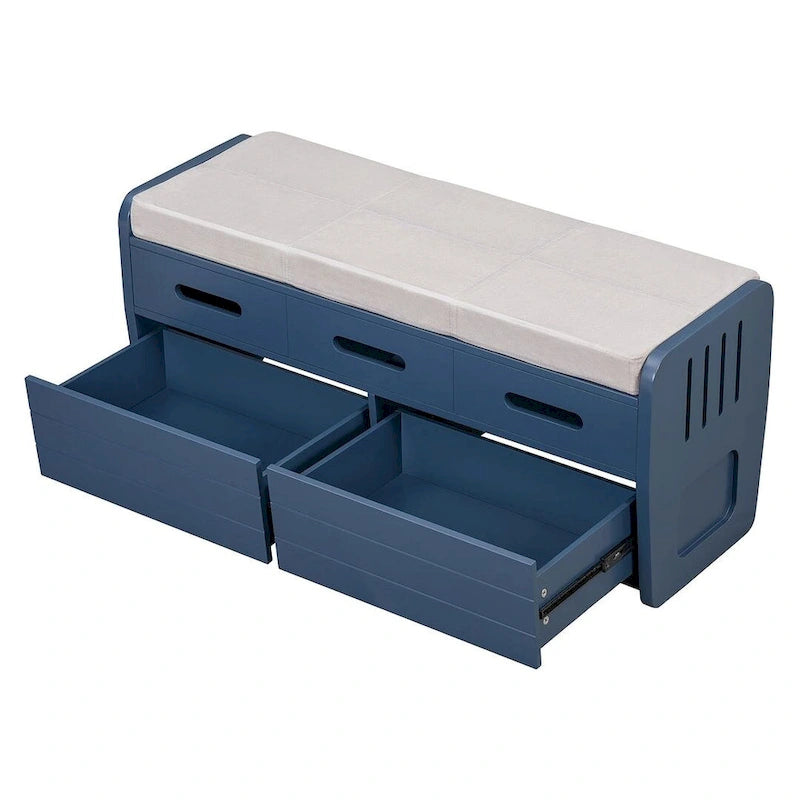 Banc de rangement rustique avec tiroirs en bois naturel blanc/marine/espresso – 1 à 2 places