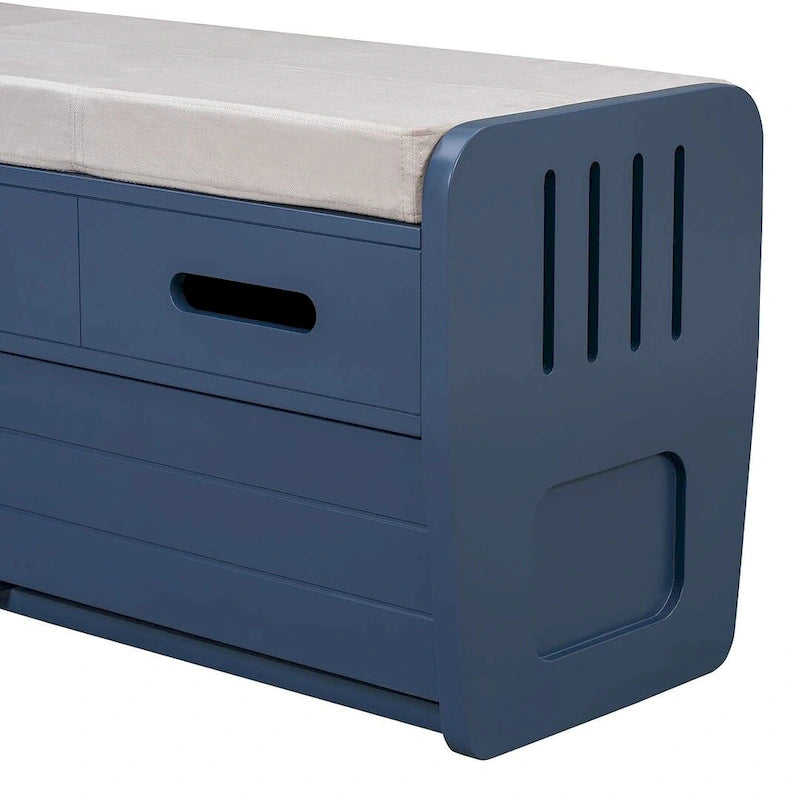 Banc de rangement rustique avec tiroirs en bois naturel blanc/marine/espresso – 1 à 2 places