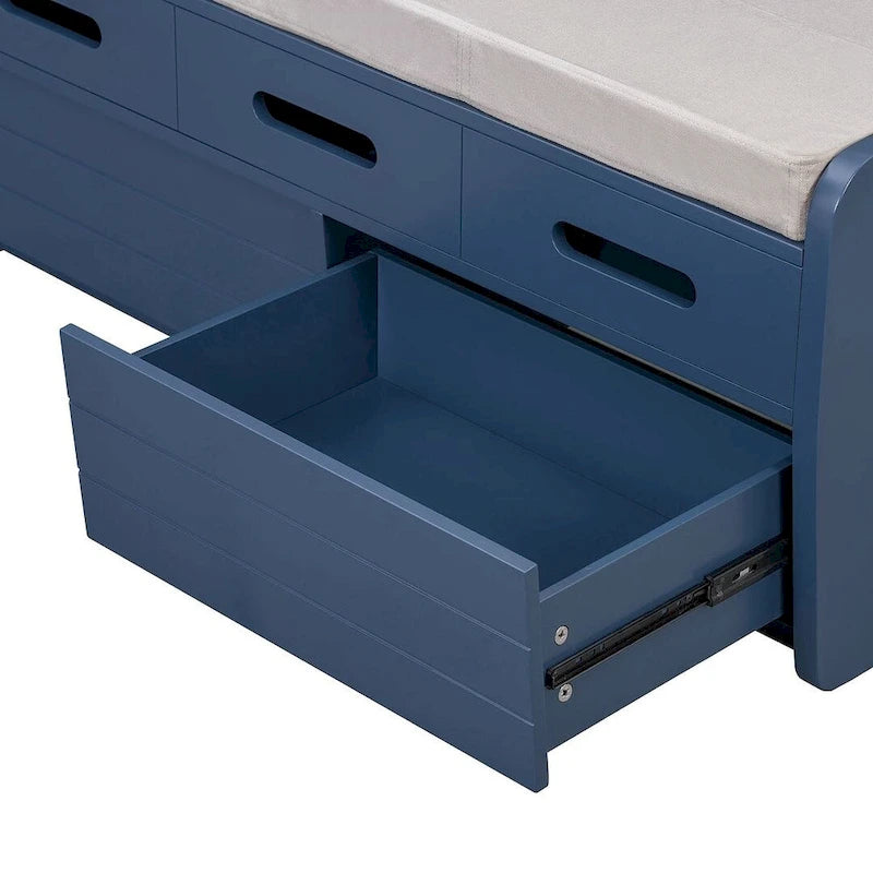 Banc de rangement rustique avec tiroirs en bois naturel blanc/marine/espresso – 1 à 2 places