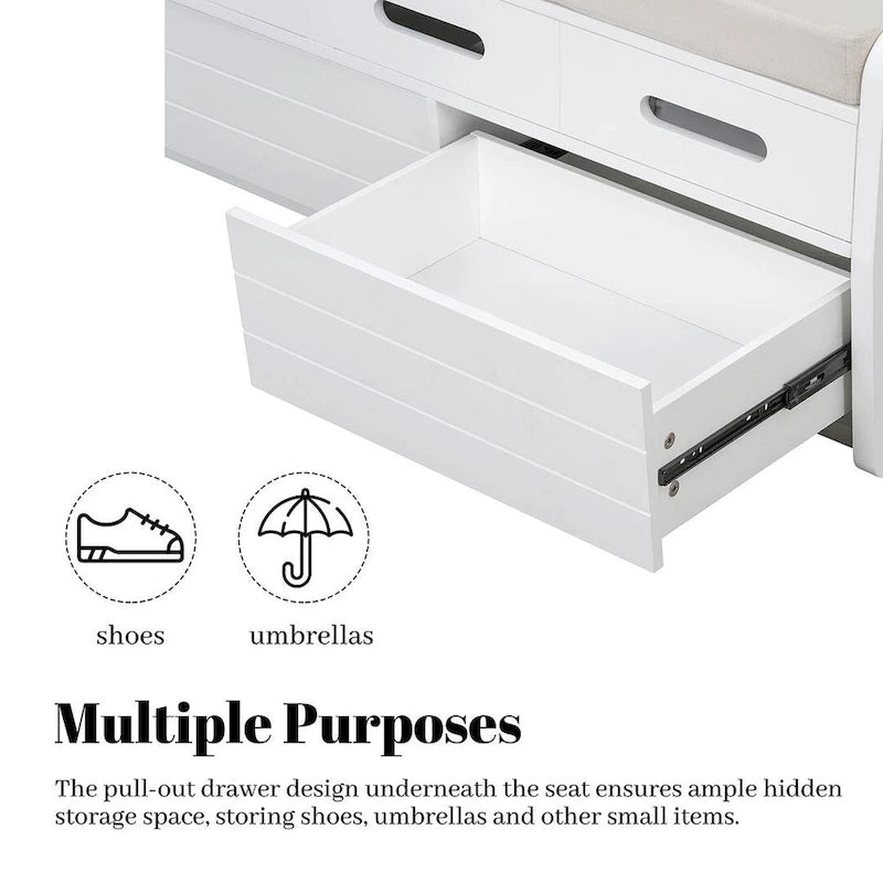 Banc de rangement rustique avec tiroirs en bois naturel blanc/marine/espresso – 1 à 2 places