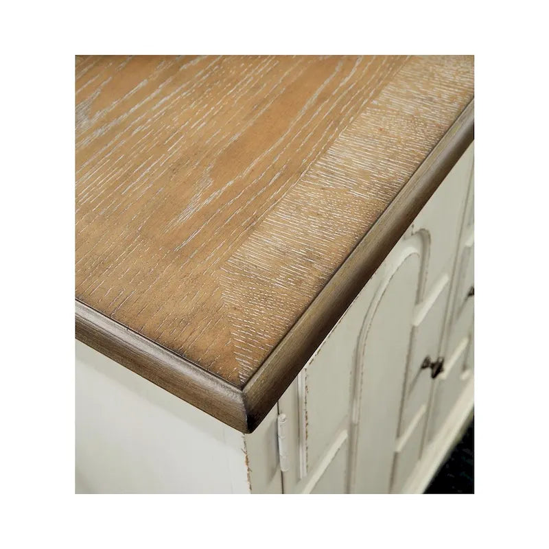 Meuble d'appoint 4 portes blanc antique et marron, montage par 1 personne