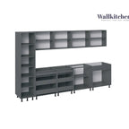 Ensemble d'armoires de cuisine modernes argent/blanc – 3,35 m de large (135x24 po), jusqu'à 4 personnes