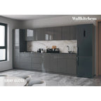 Ensemble d'armoires de cuisine modernes argent/blanc – 3,35 m de large (135x24 po), jusqu'à 4 personnes