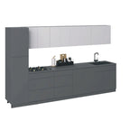 Ensemble d'armoires de cuisine modernes argent/blanc – 3,35 m de large (135x24 po), jusqu'à 4 personnes