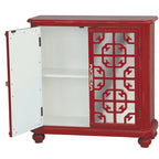 Commode d'appoint rouge vieillie et miroir, 2 portes, 1 personne