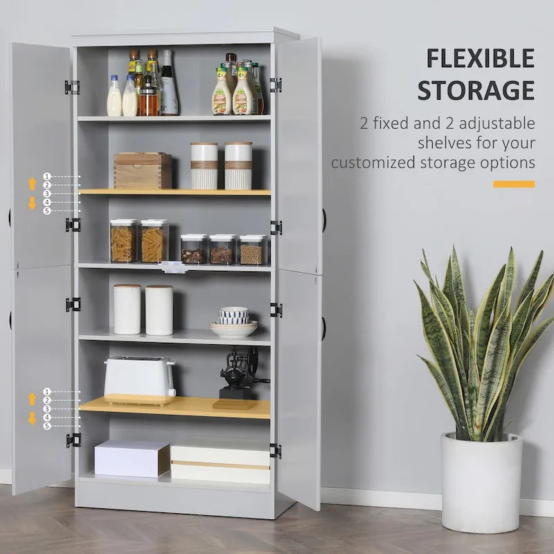 Meuble de cuisine autoportant gris/blanc, 4 portes, 6 étagères, simple