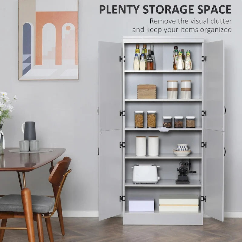 Meuble de cuisine autoportant gris/blanc, 4 portes, 6 étagères, simple