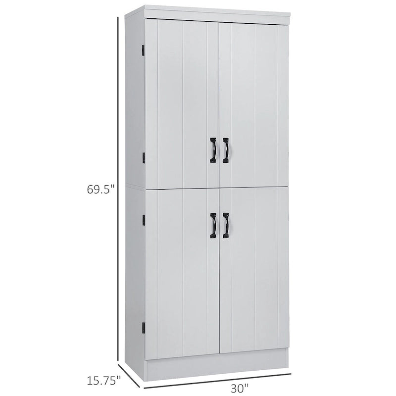 Meuble de cuisine autoportant gris/blanc, 4 portes, 6 étagères, simple