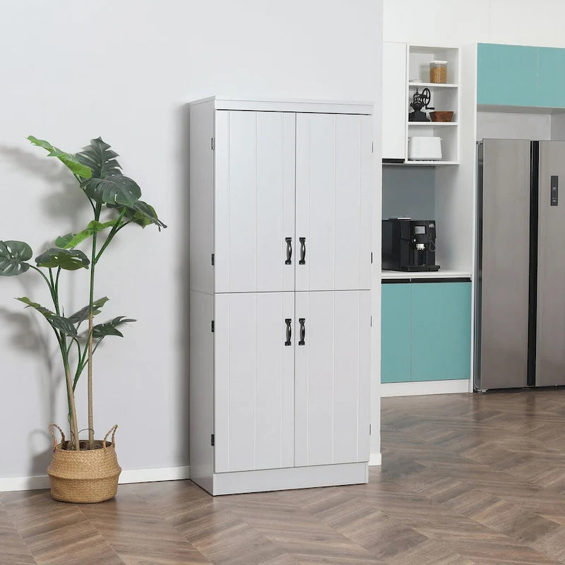 Meuble de cuisine autoportant gris/blanc, 4 portes, 6 étagères, simple