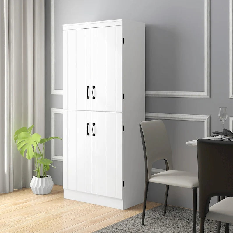 Meuble de cuisine autoportant gris/blanc, 4 portes, 6 étagères, simple