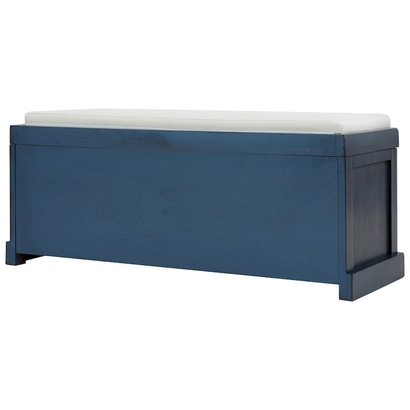 Banc de rangement avec 3 paniers en rotin et coussin amovible – Bleu Marine Vieilli / Blanc Délavé / Espresso, 1 place