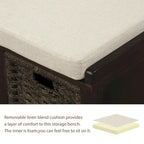 Banc de rangement avec 3 paniers en rotin et coussin amovible – Bleu Marine Vieilli / Blanc Délavé / Espresso, 1 place