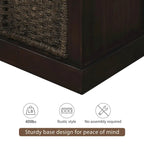Banc de rangement avec 3 paniers en rotin et coussin amovible – Bleu Marine Vieilli / Blanc Délavé / Espresso, 1 place