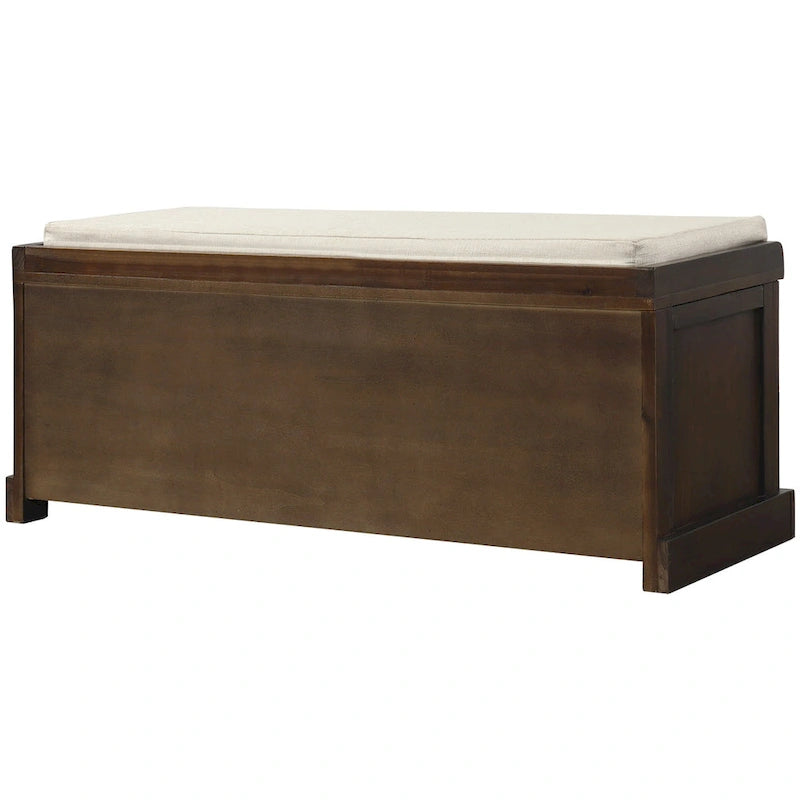 Banc de rangement avec 3 paniers en rotin et coussin amovible – Bleu Marine Vieilli / Blanc Délavé / Espresso, 1 place