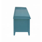 Banc de rangement en bois bleu avec 3 paniers en rotin, 1 place