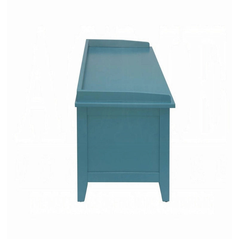 Banc de rangement en bois bleu avec 3 paniers en rotin, 1 place