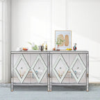 Armoire de rangement à 2 portes Argent/Gris – Garniture miroir, Motif diamant