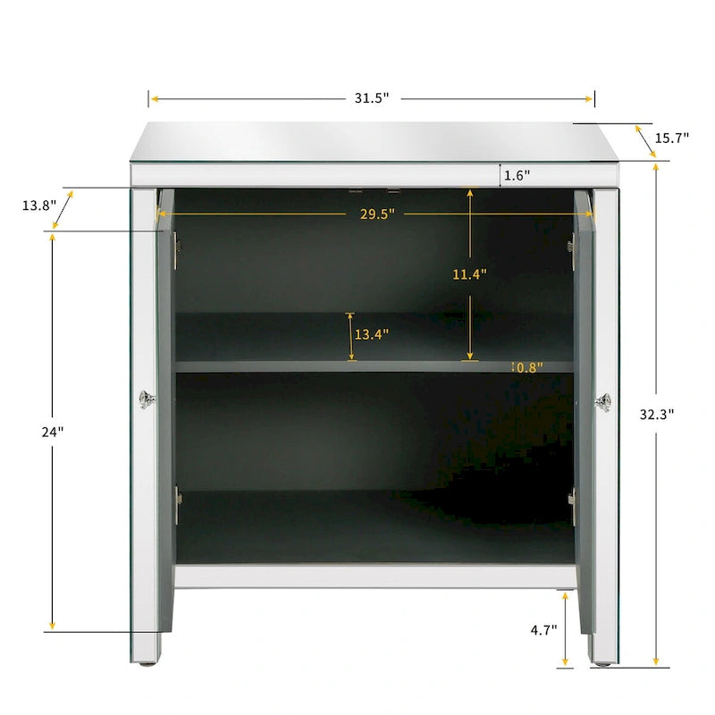 Armoire de rangement à 2 portes Argent/Gris – Garniture miroir, Motif diamant