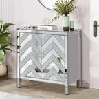 Armoire de rangement à 2 portes Argent/Gris – Garniture miroir, Motif diamant