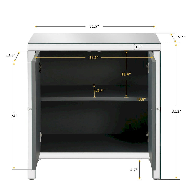 Armoire de rangement à 2 portes Argent/Gris – Garniture miroir, Motif diamant