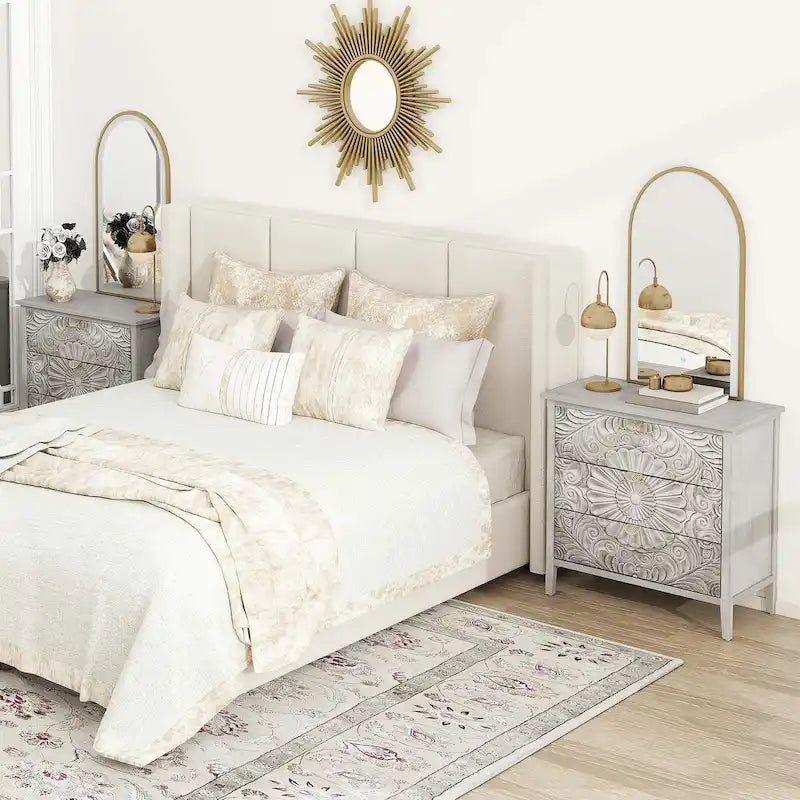 Meuble de rangement 3 tiroirs gris et blanc – Simple, pour chambre / salon / bureau