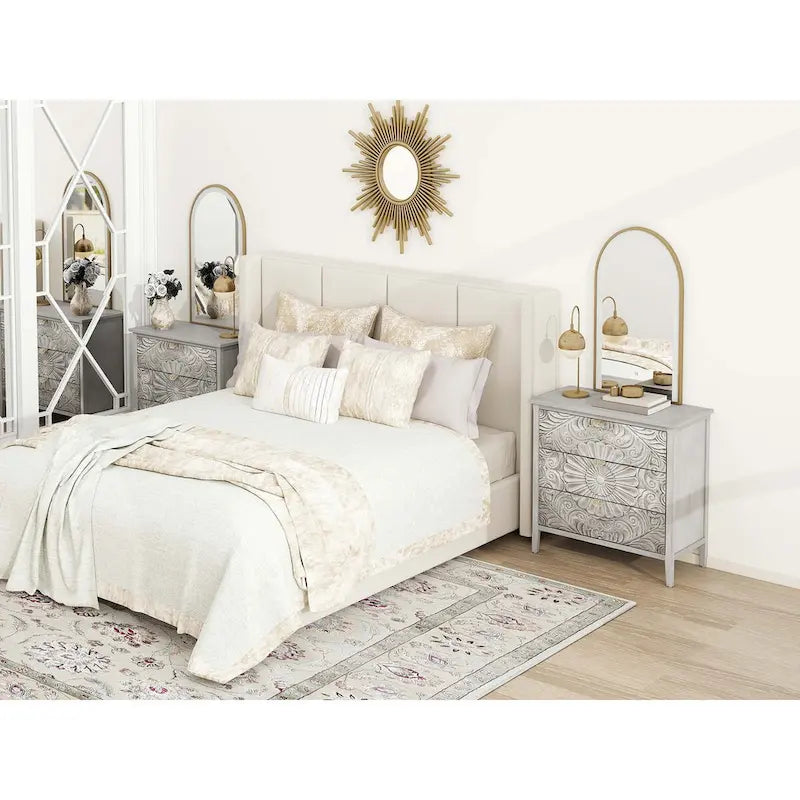 Meuble de rangement 3 tiroirs gris et blanc – Simple, pour chambre / salon / bureau